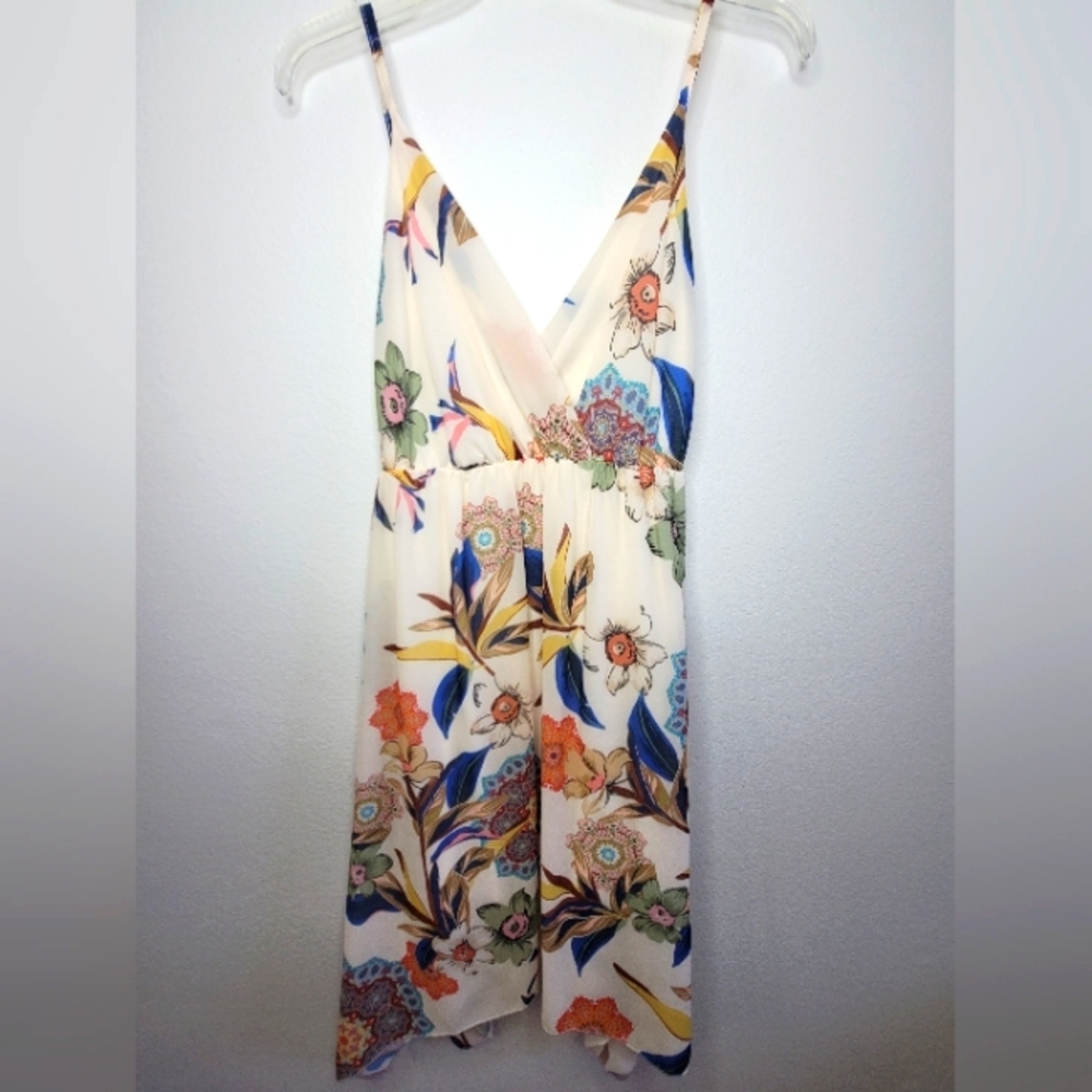 New Collection High Low Dress Flowy Cream L Floral and Birds Large